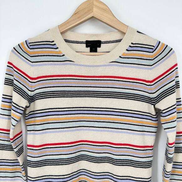 J. Crew Collection 100% Cashmere Striped Sweater Crew Neck Multicolor Pullover - Picture 2 of 11